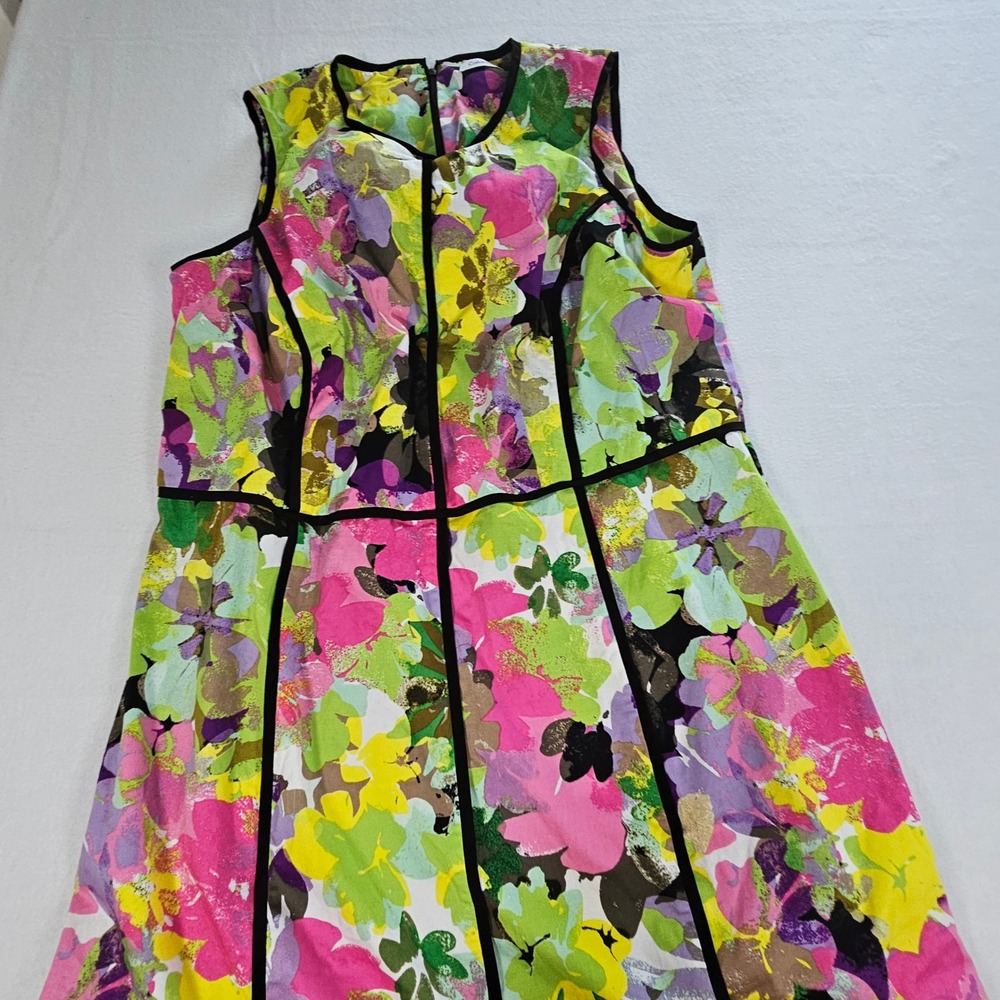 Calvin Klein Womens 18W Floral Sheath Dress Sleeveless Multi Color Piping Plus